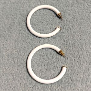 Vintage 1990's Large White Enamel Hoop Pierced Earrings